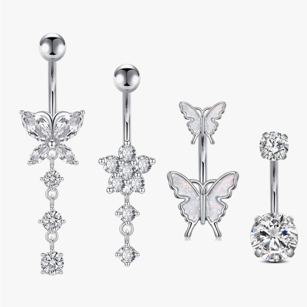 Set of 4 Silver Belly Rings